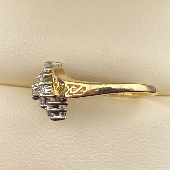 Vtg. Feature Ring Co. Designer 14K Yellow Gold 13 Diamond 0.21 Ct Bypass Sz.6 - Picture 7 of 16